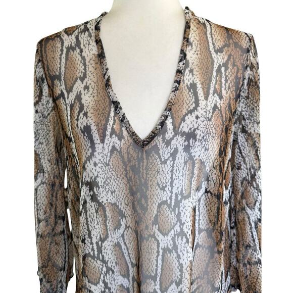 Jordan Taylor Animal Print Sheer Tunic Small 3/4 Sleeve Snake Mobwife Sexy - Picture 2 of 11